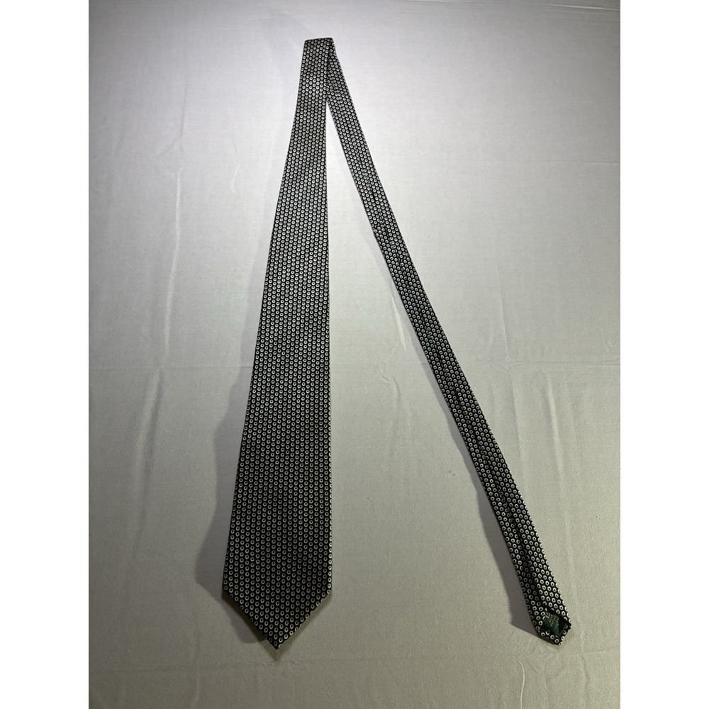 Lauren Ralph Lauren Green Geometric 100% Silk Woven Logo Accent Men's Tie